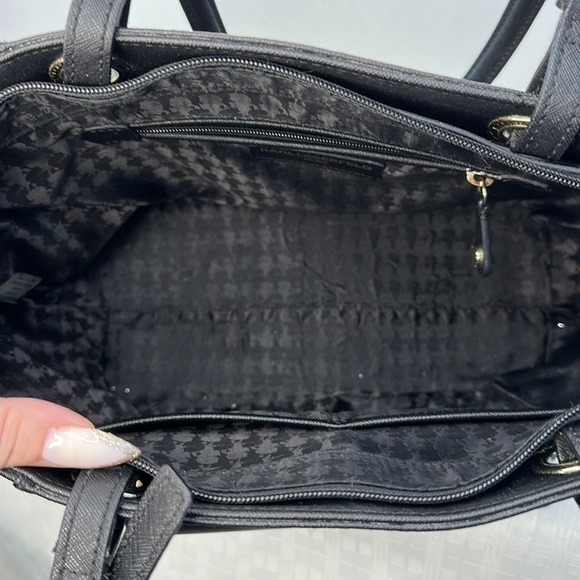 KARL LAGERFELD PARIS Black Tote Bag Saffiano Leather Handbag Pocket Satchel - Picture 7 of 9
